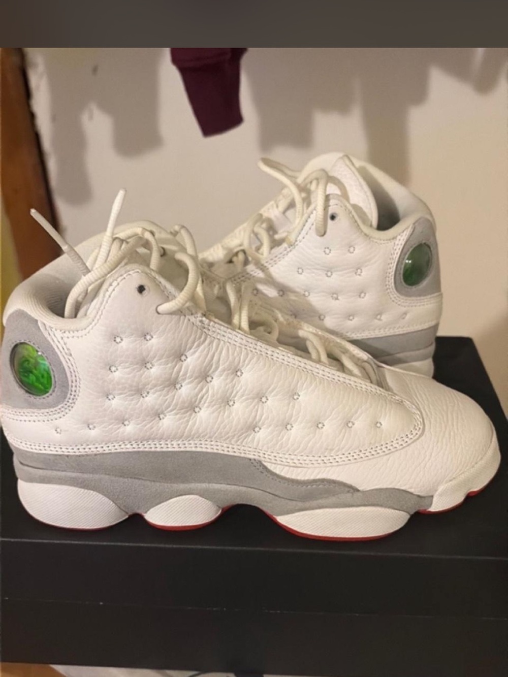 Jordan Kids White and Gray High-Top Sneakers with Green Holographic Detail